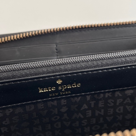 KATE SPADE Black Textured Patent Leather Leather Wallet Front Bow Zip Around - Picture 6 of 16